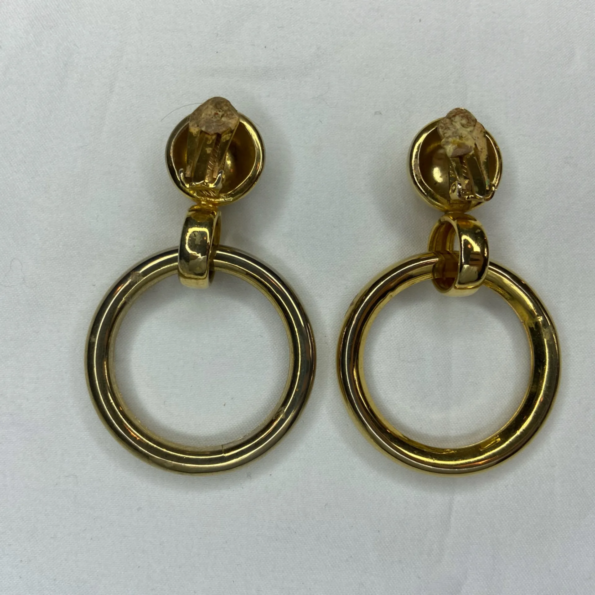 Vintage 80’s Gold tone Hoop Earrings with Ball Accent - Image 2