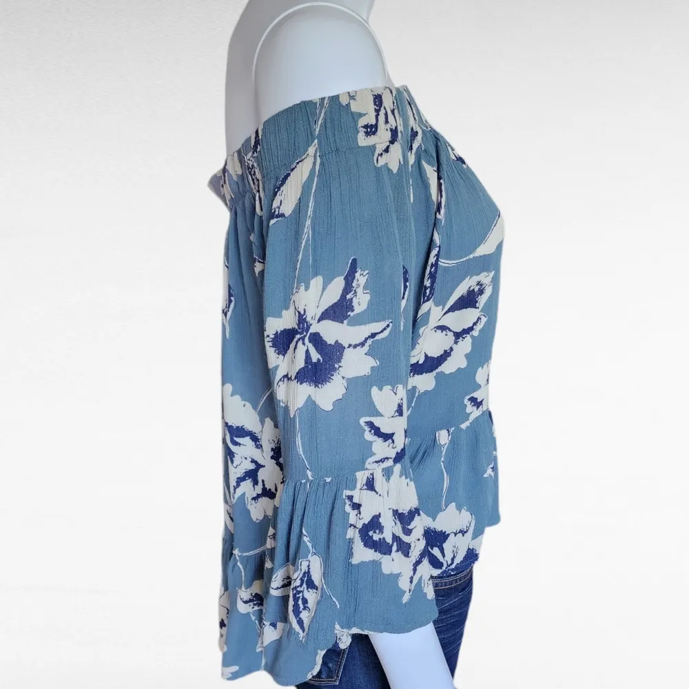 Indulge InStyle Ble Floral Gauze Off Shoulder Bell Sleeve Blouse Size Large - Image 2