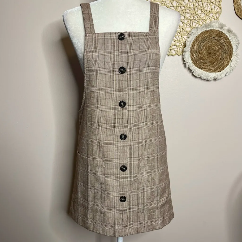 Forever 21 Plaid Button Overall Jumper Mini Dress (brown/tan) - small - Image 3