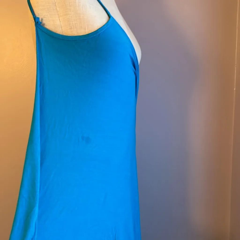 Turquoise deep V neck sexy spaghetti strap wrap draped backless swimsuit coverup Blue Size undefined - Image 3