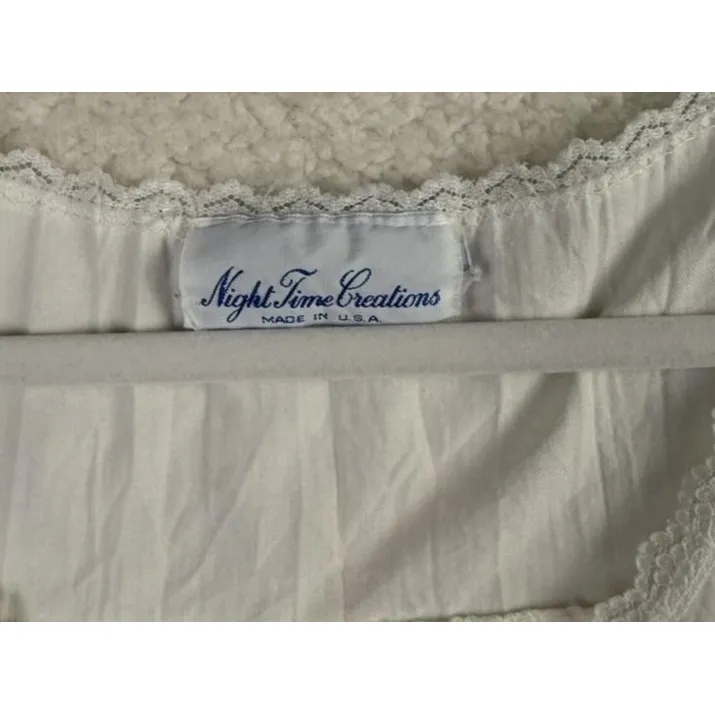 Night Time Creations Nightgown Womens Small White Lace Trim Ruffle Hem Made USA - Image 4