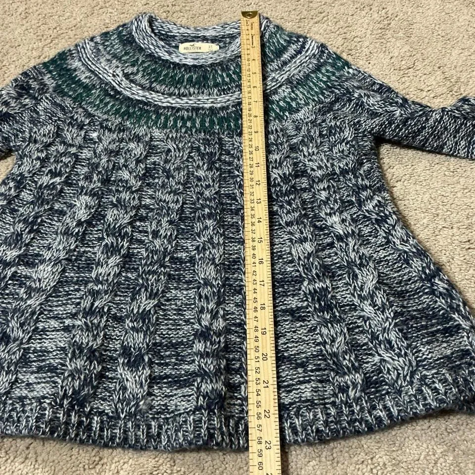 Hollister Marled Cable Knit Mock Neck Sweater Womens XS Blue Green Metallic - Image 3