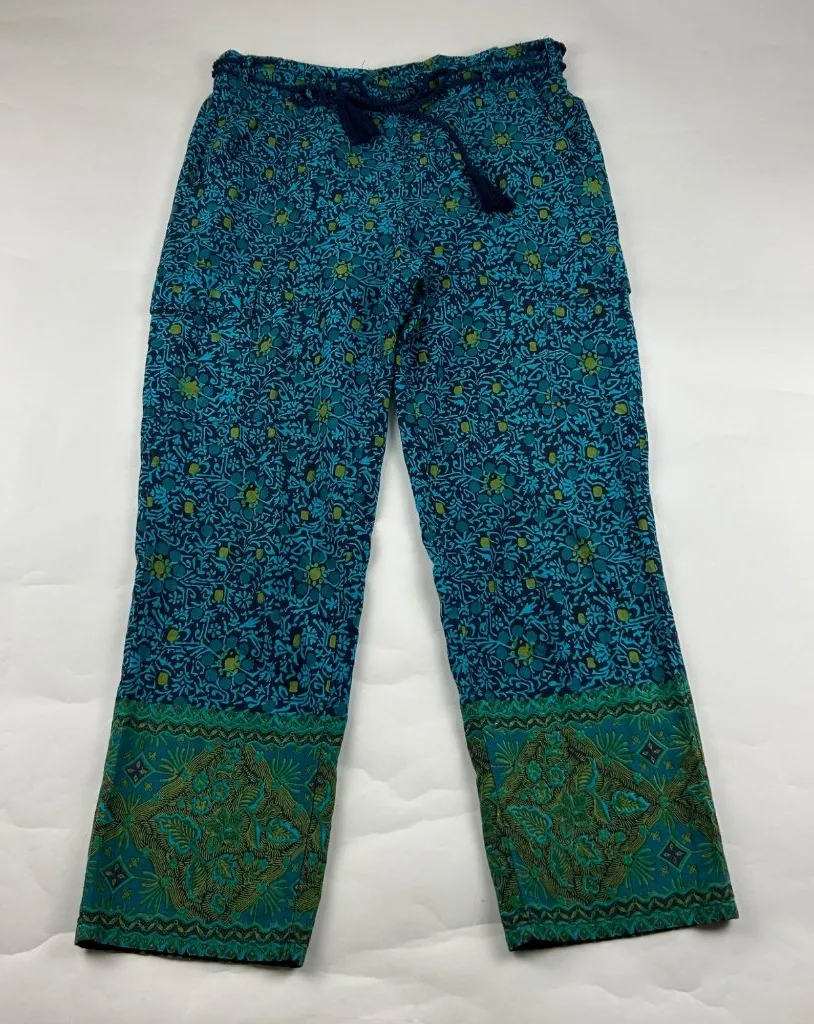 Sundance Turquoise Print Lightweight Cotton Slim Leg Cargo Lounge Pant S - Image 1