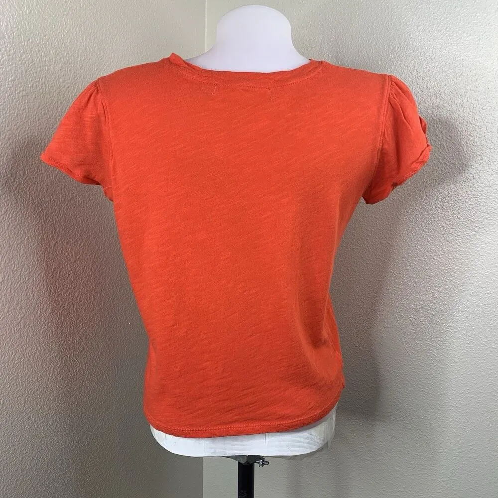 WE THE FREE Latte Tee Sz S Bright Orange Red Cotton Semi Sheer Flutter Sleeve - Image 4