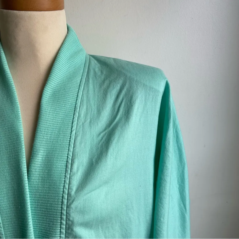 Vintage 80s Aqua Dolman Sleeve Lightweight Cotton Jacket Button Pockets Large - Image 3