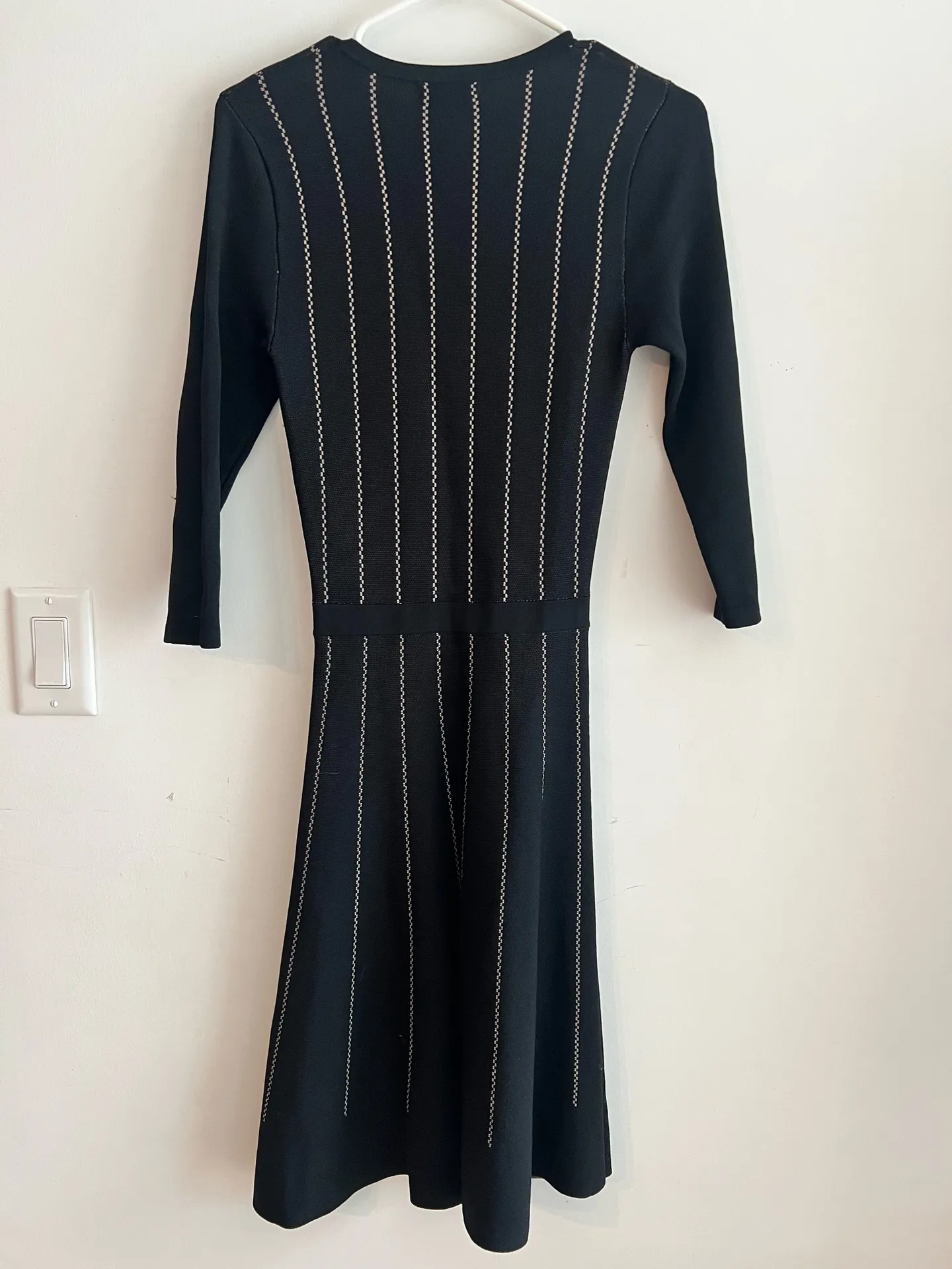 Eva Mendes NY & Company Black Knit Fit & Flare Dress Size XS 3/4 Sleeve Striped - Image 6