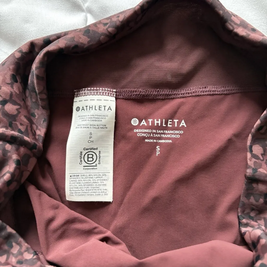 Athleta Tankini Top W/ High Waisted Bottoms Womens Size Small Floral Maroon Swim - Image 5