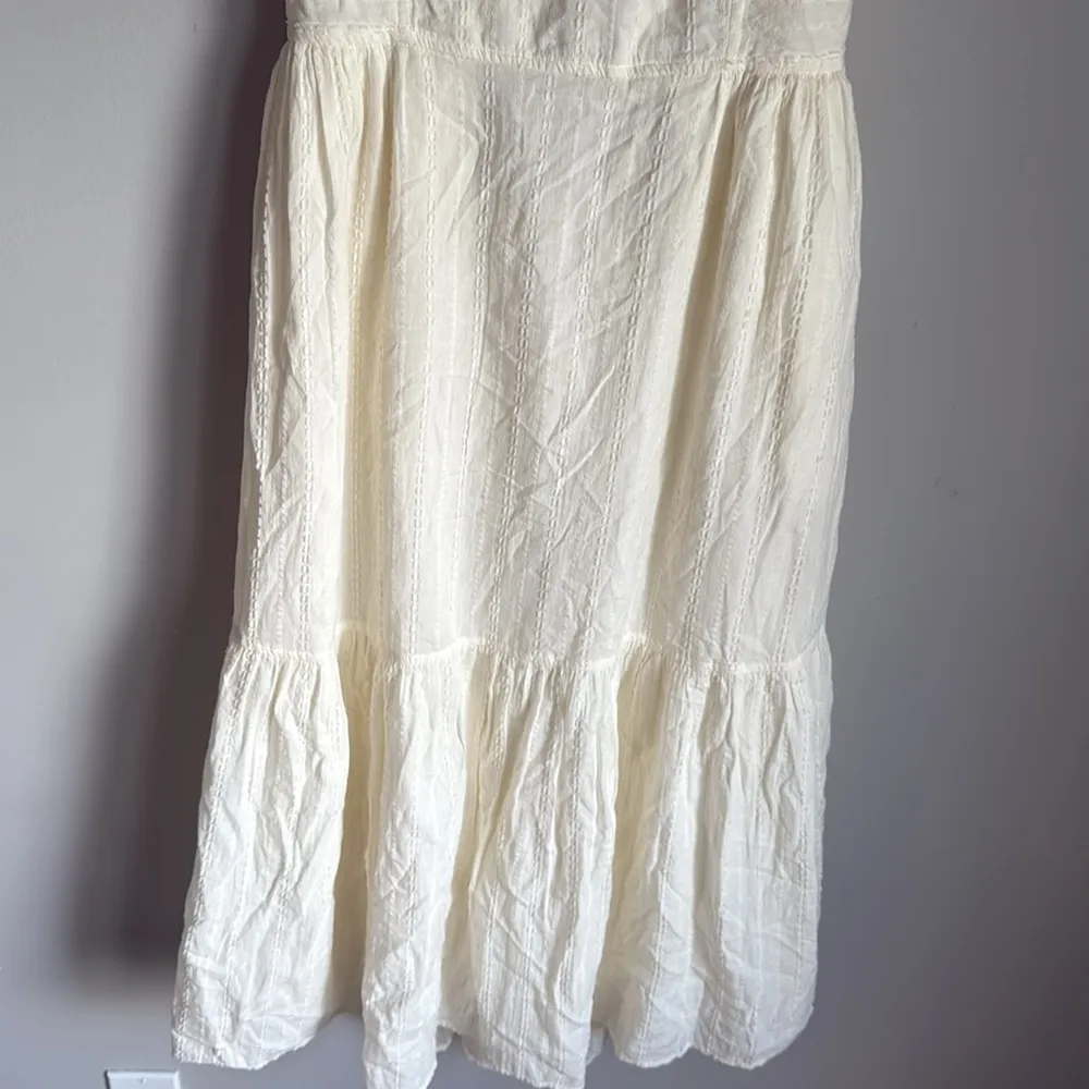 MADEWELL Textural Stripe Ruffle Strap Bow-Tie Back Tiered Midi Dress Medium - Image 6