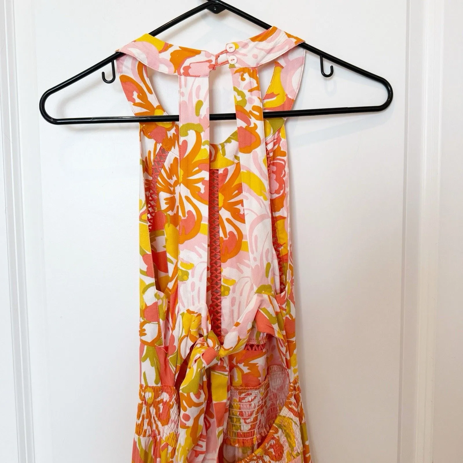 Abel The Label Floral Maxi Dress Size Medium Resort Tropical White Lotus Open - Image 5