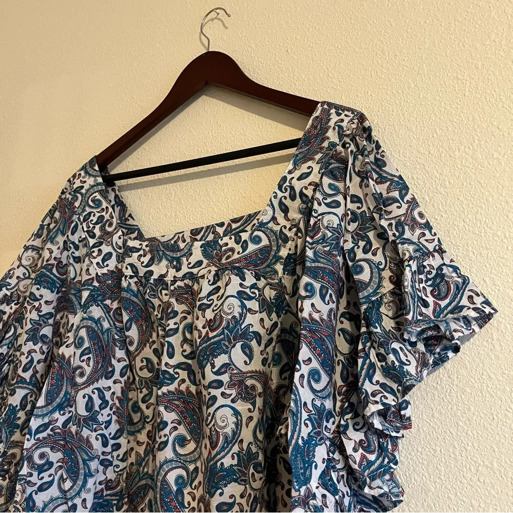 Terra & Sky Women's Plus Size Square Neck Paisley Blue Peasant Top Size 1X - Image 4