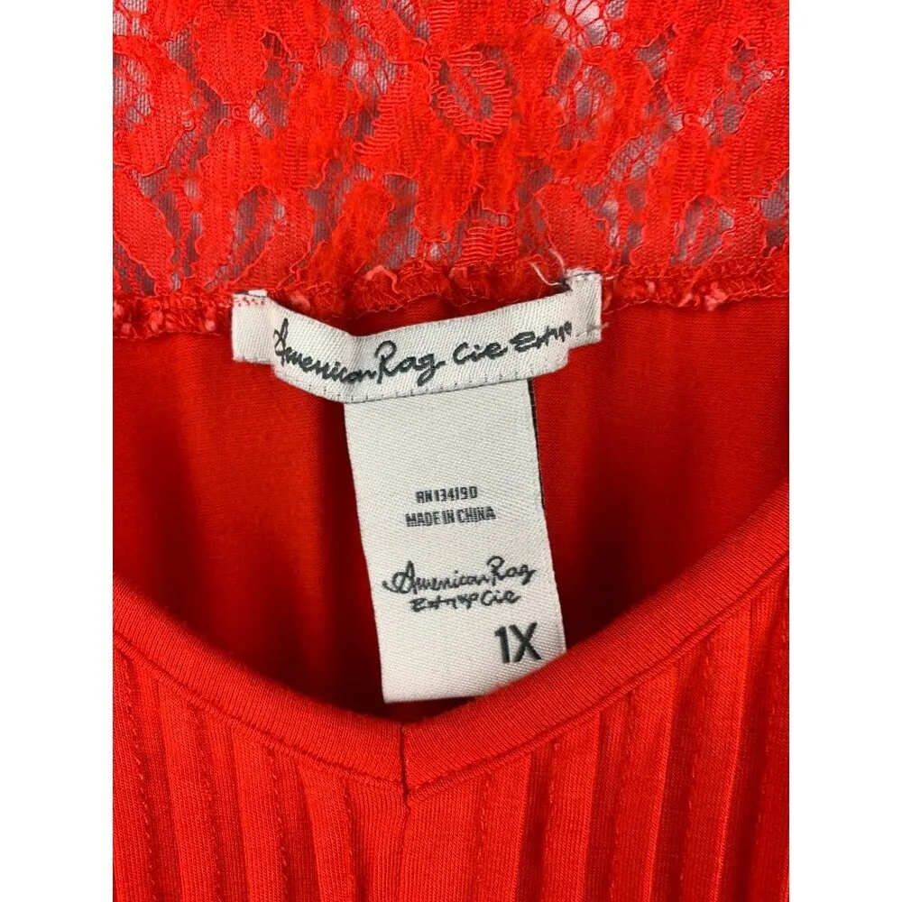 American Rag Cie Womens Red Sleeveless Lace Top 1X Rayon/Spandex - Image 4