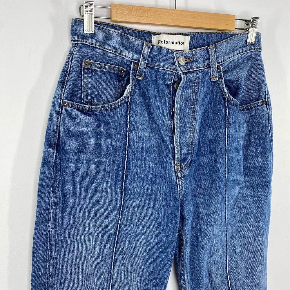 Reformation Blue Denim Celtic Cynthia High Pintuck Relaxed Fit Jeans Womens 26 - Image 4
