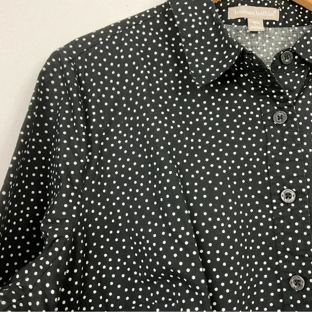 Woman Within‎ Polka Dot Button Down Shirt Size Large 18/20 - Image 2