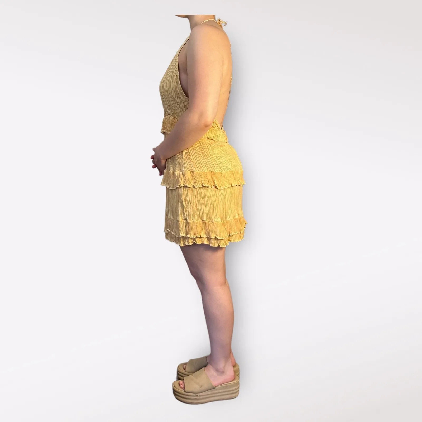 Lulus Downright Darling Yellow Tiered Ruffled Halter Mini Dress Size M‎ - Image 2