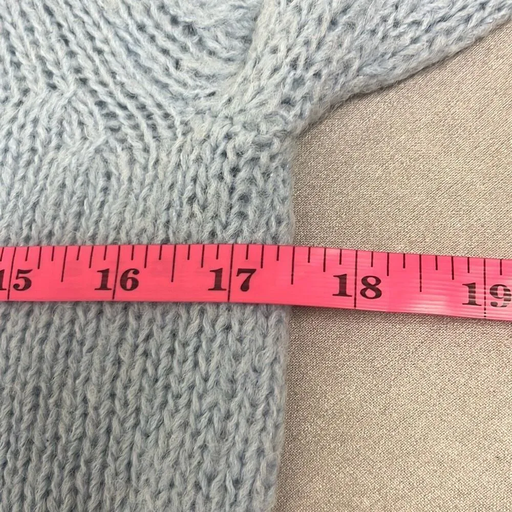 Tibi Blue Cropped Crewneck Sweater Alpaca Wool Blend Long Sleeve Soft XS Preppy - Image 7