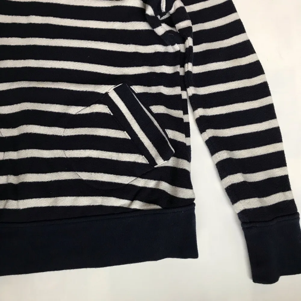 Vintage Merona Navy White Stripe Funnel Neck Terry Cloth Sweatshirt Sz XS - Image 2