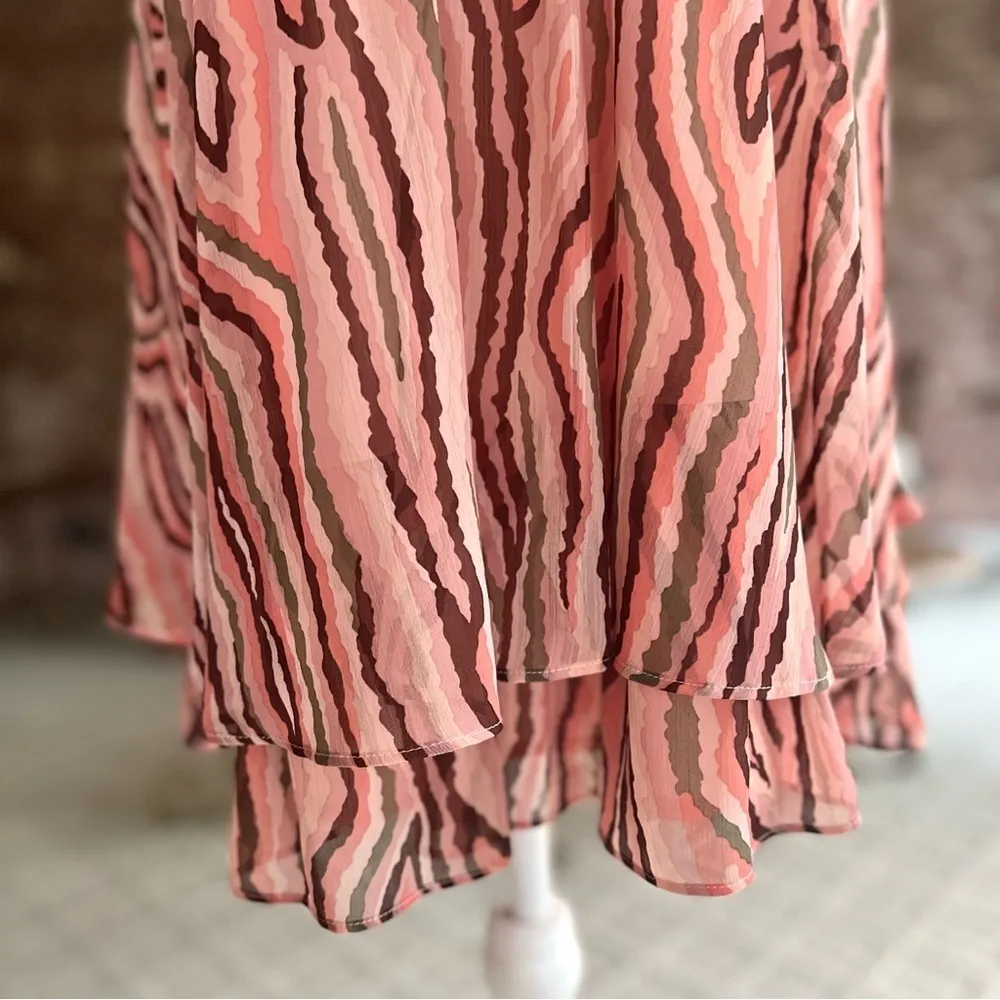 Bar III Dress Striped Tiered Hem Animal Print Coral Sleeveless 10 Cocktail Mini - Image 7