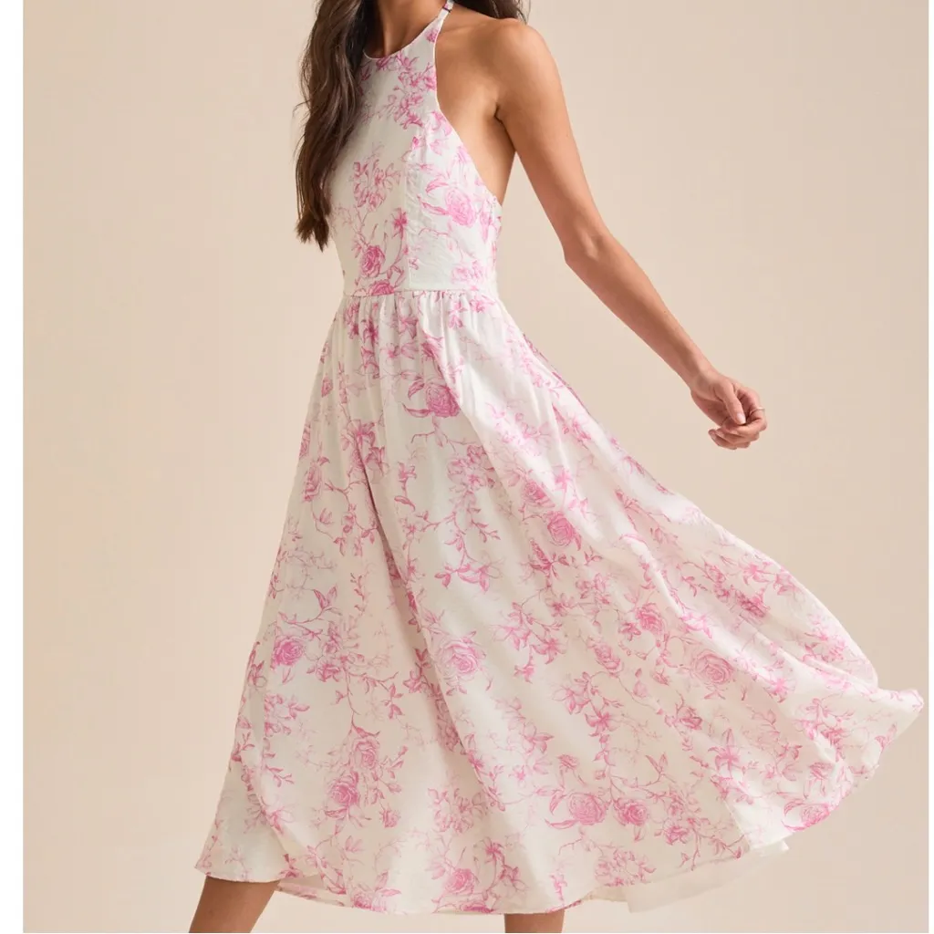 NEW Altar’d State Pink Floral Maxi Halter Dress Size Medium Available - Image 3