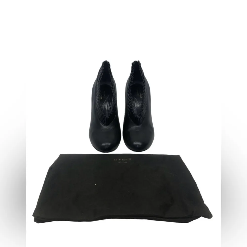 Kate Spade Black Leather Ruffled Booties Heels 10 - Image 2