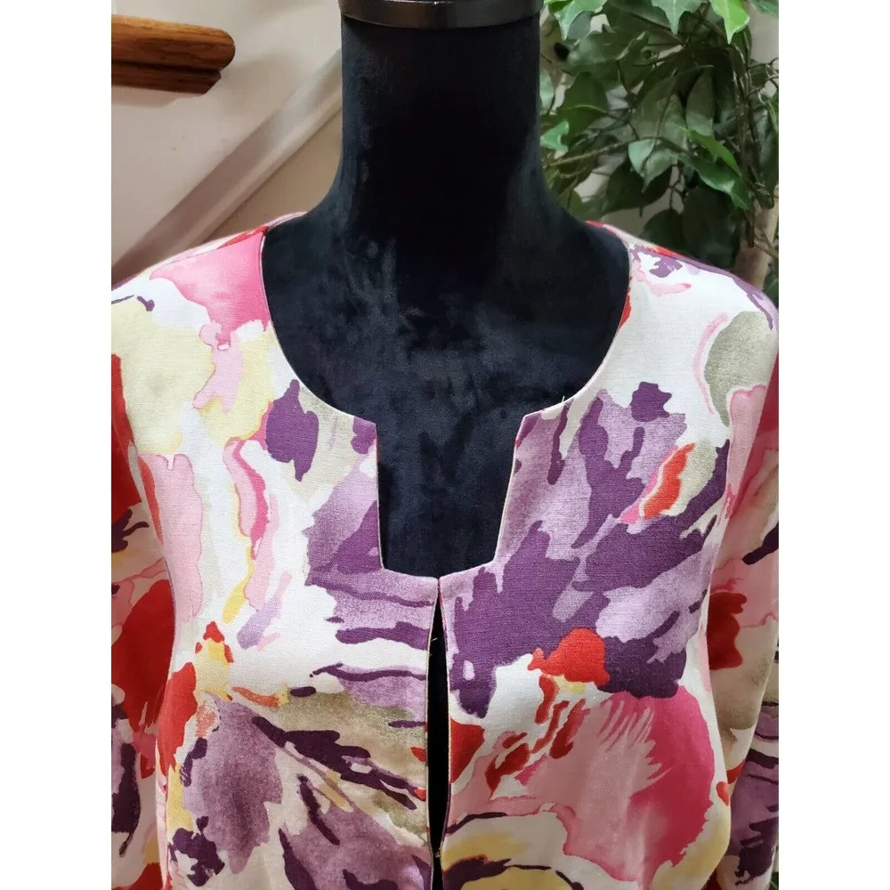 Maggie Barnes Women's Multicolor Floral Linen Long Sleeve Hook Front Jacket 2X - Image 2