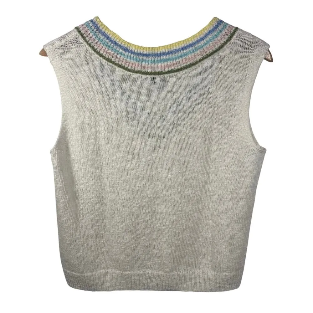 Talbots Vest Women Small P Cream Linen Cotton Spring Colorful Stripes Easter Top - Image 2