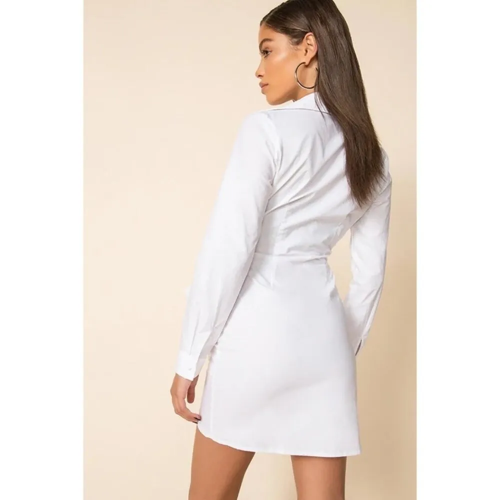 Superdown Sophie Draped Satin Mini Shirt Dress in White Large New Womens Wrap - Image 10