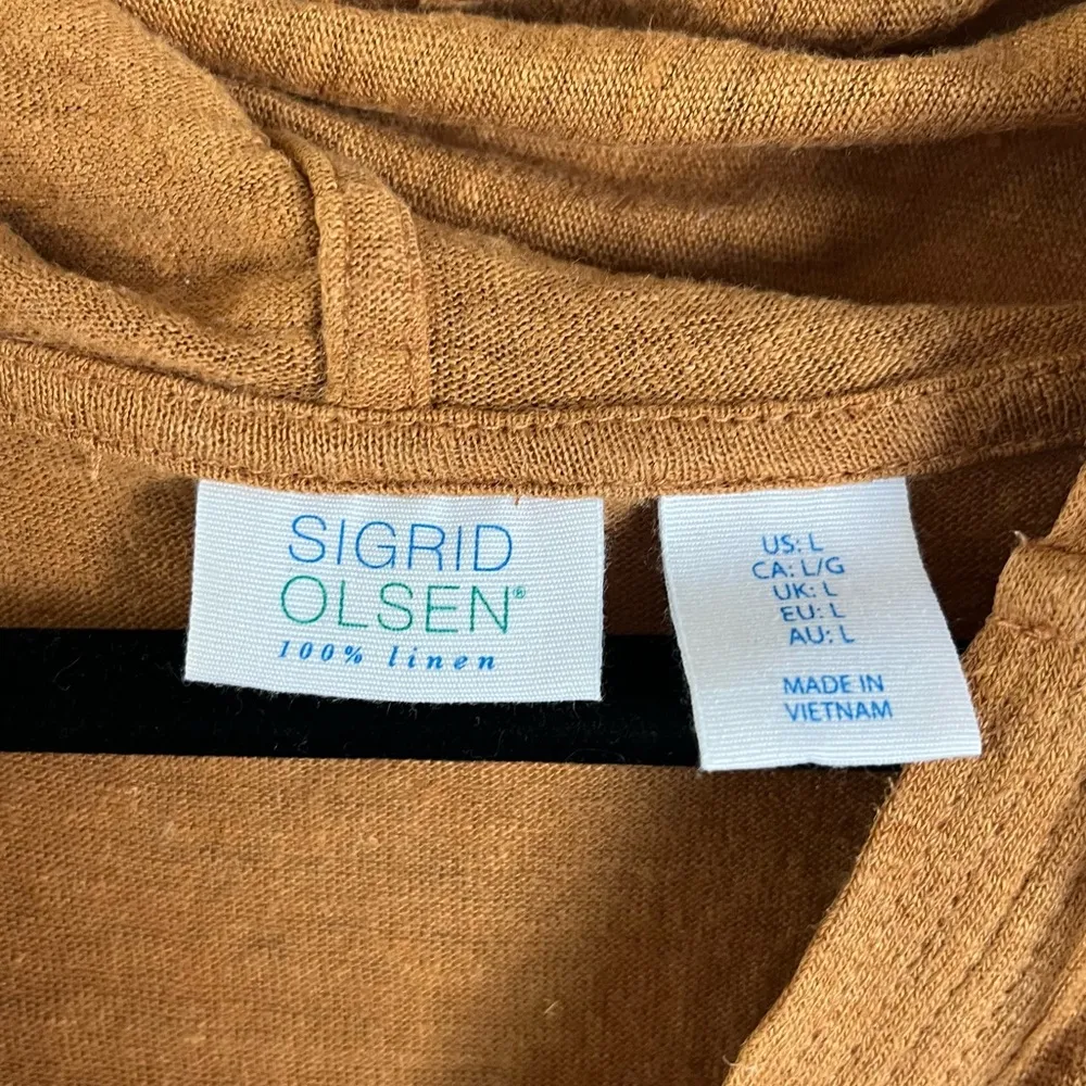 Sigrid Olsen 100% Linen Hooded Long Sleeve Brown Top Womens L Lightweight Hoodie - Image 3