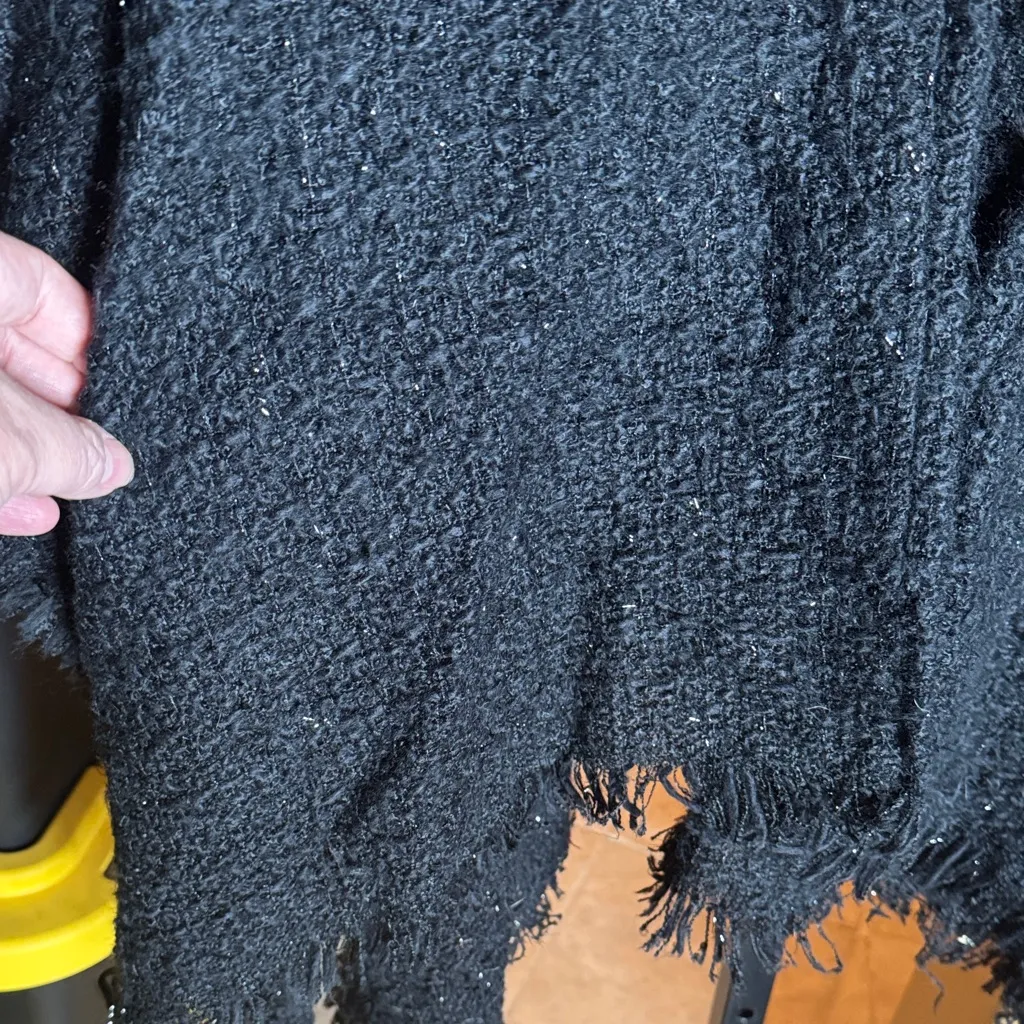 Elegant Black Metallic Silver Women's Sweater Wrap Poncho One Size Size undefined - Image 3