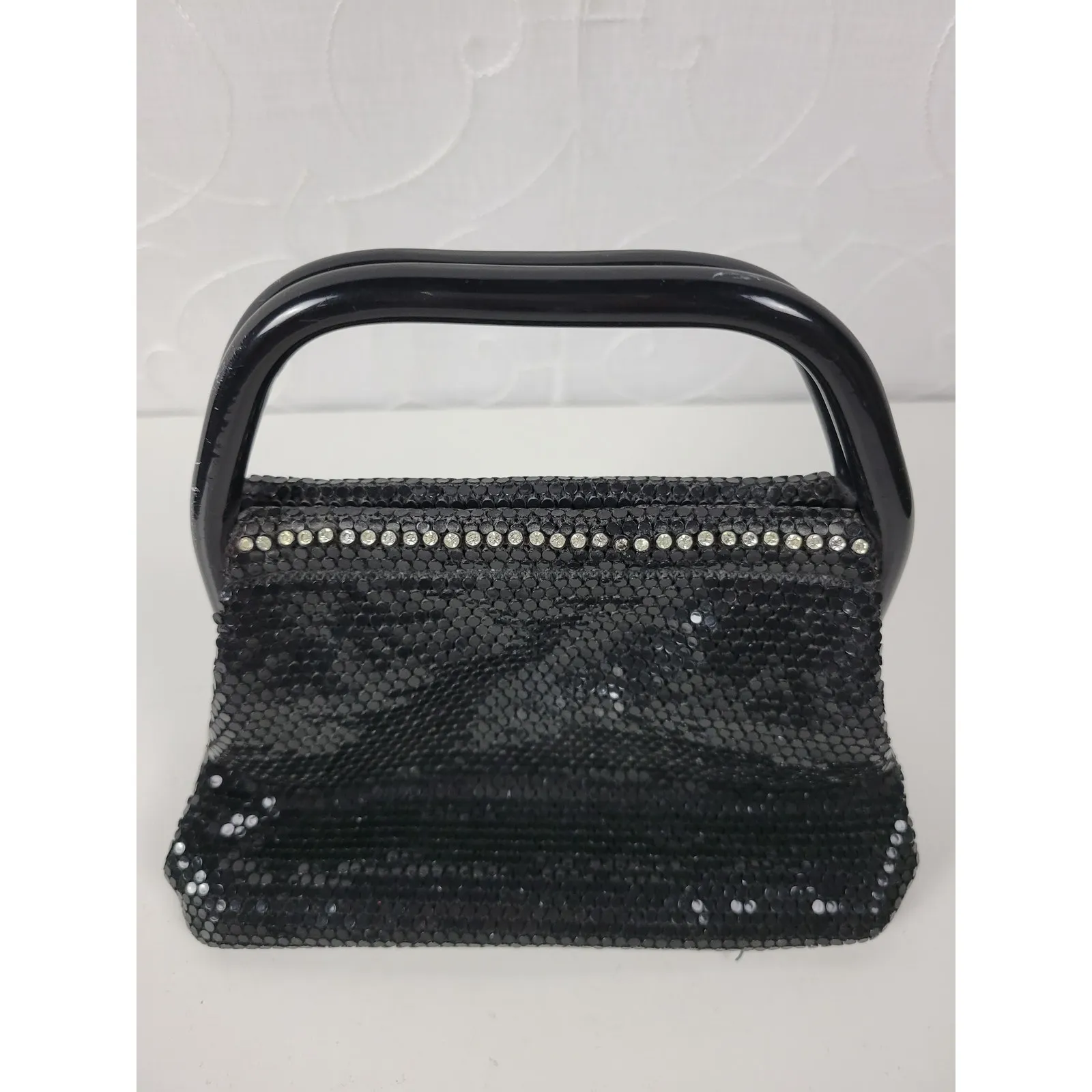 Vintage Handbag PuLumured Mesh Tile Rhinestone Evening Clutch Purse Black‎ Black - Image 11