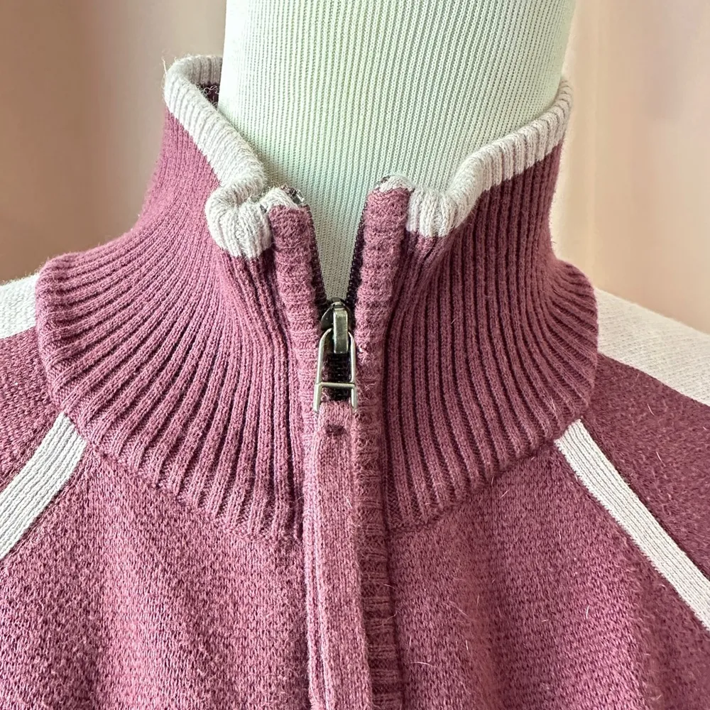 Athleta sweater jacket with floral print 100%cotton plum with lavender accents - Image 4