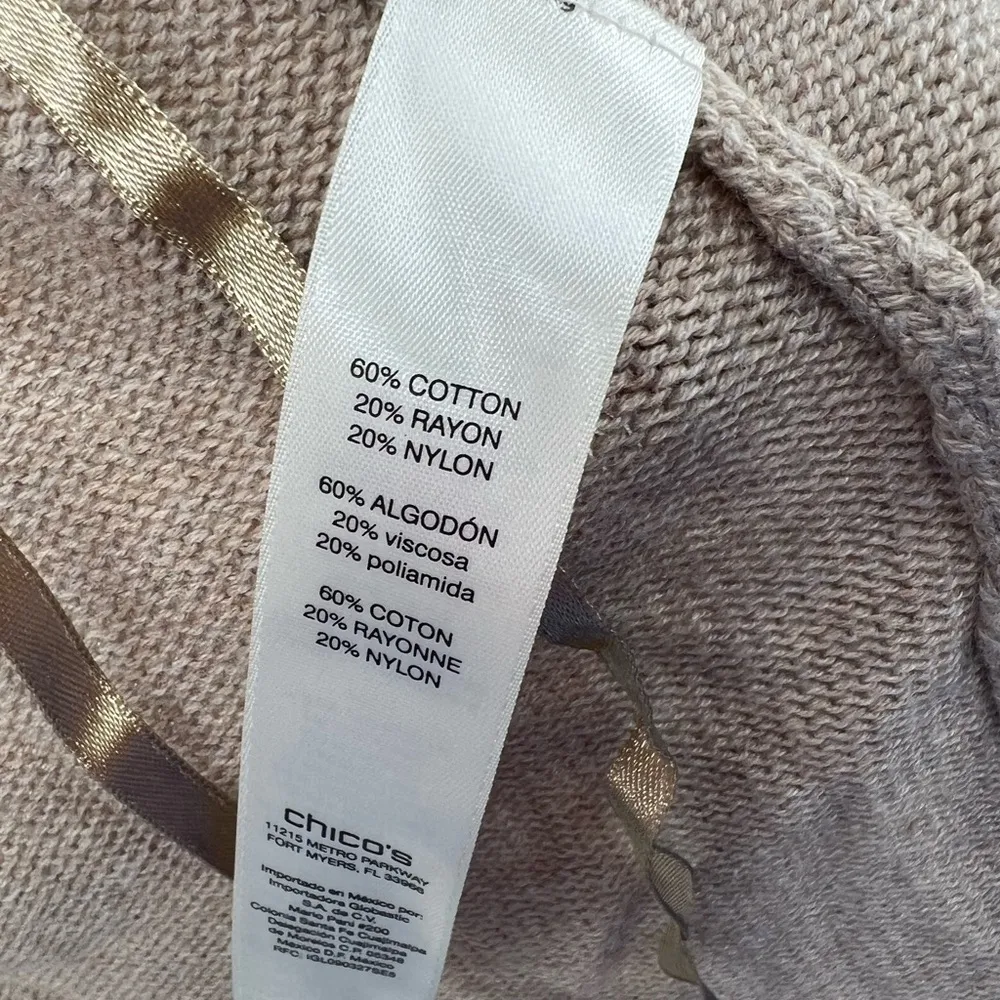 Chico’s long line open front cardigan vest sleeveless tan neutral M cotton fall - Image 7