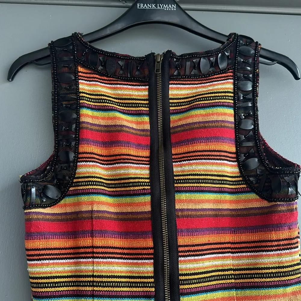 Free People NEW ROMANTICS Beaded Boho Tapestry Striped Mini Sheath Dress - Image 6