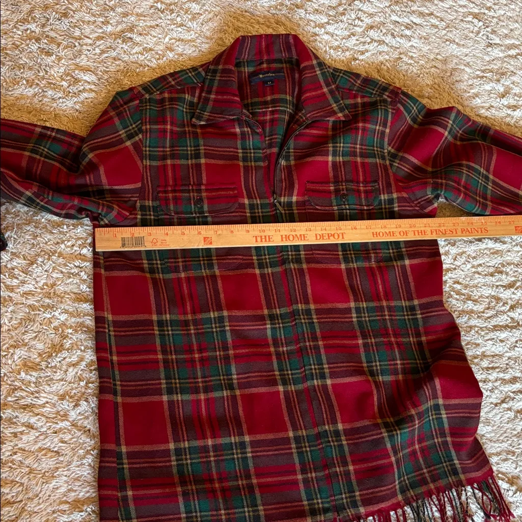 Breeches Women's 100% Wool, Full Zip Red Plaid Fringe Shacket, Size Medium - Image 8
