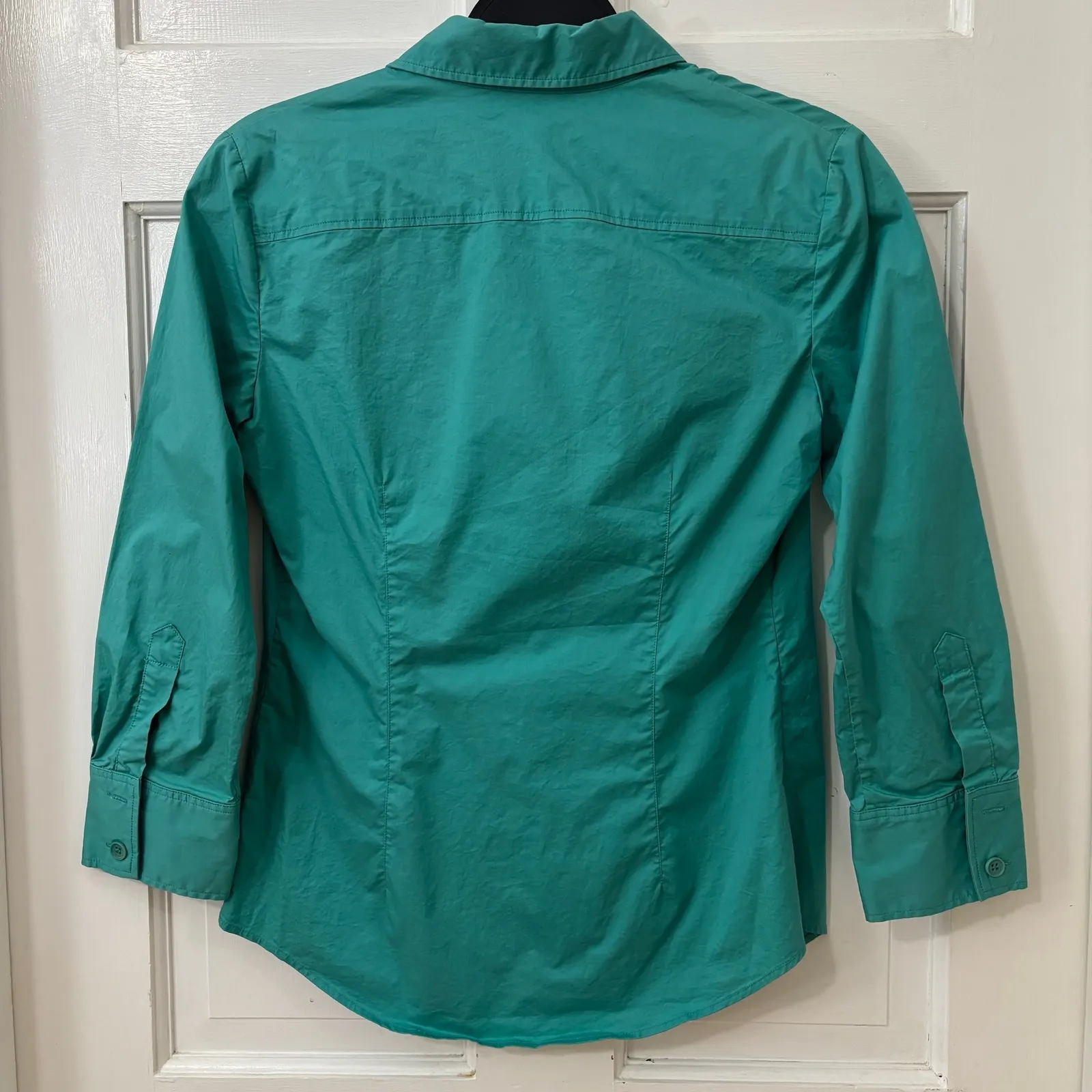 Theory S Fitted Stretch Classic Pocket Shirt 3/4‎ Sl Green Cotton Blend Career - Image 2