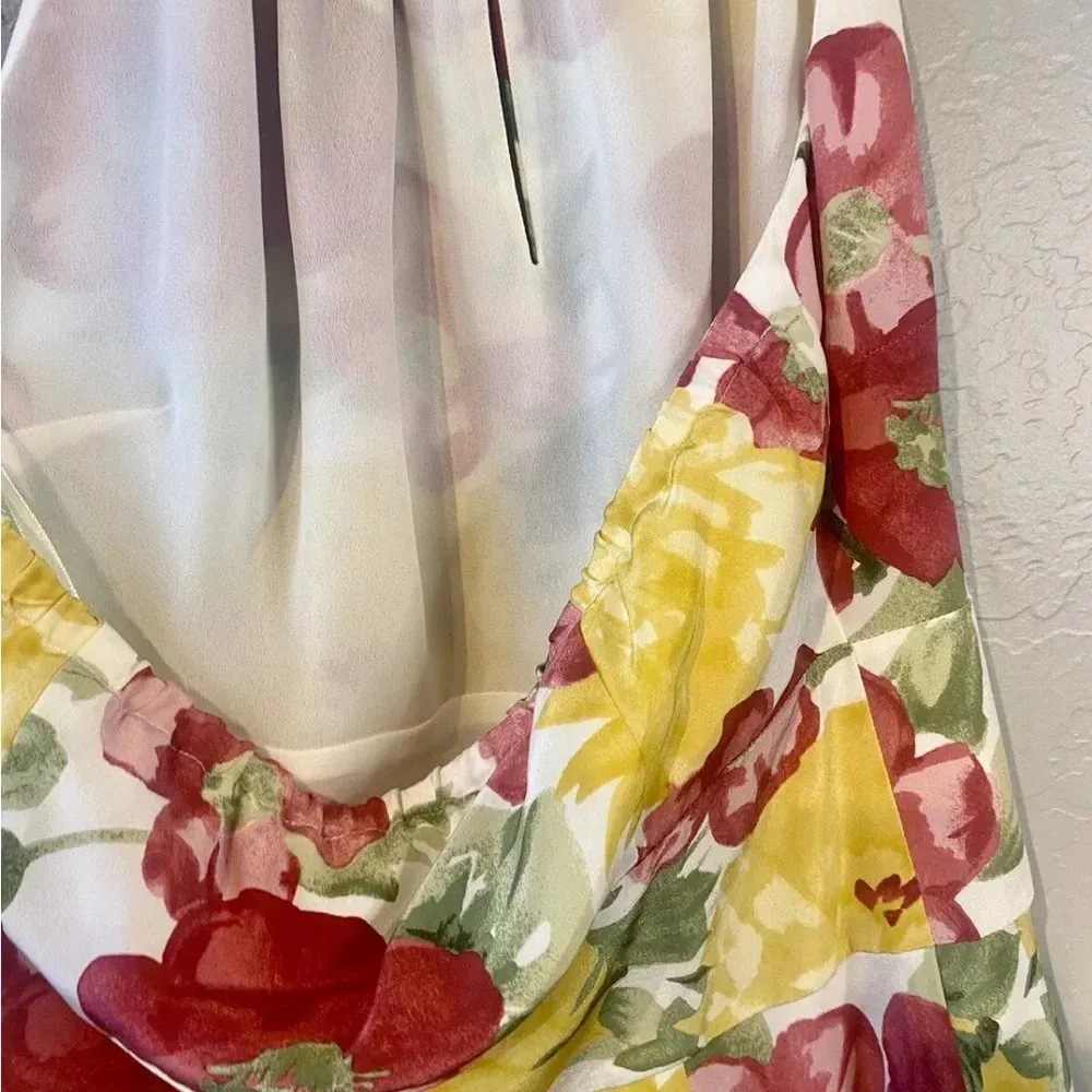 Loft yellow white pink floral silk halter dress size 6 - Image 6