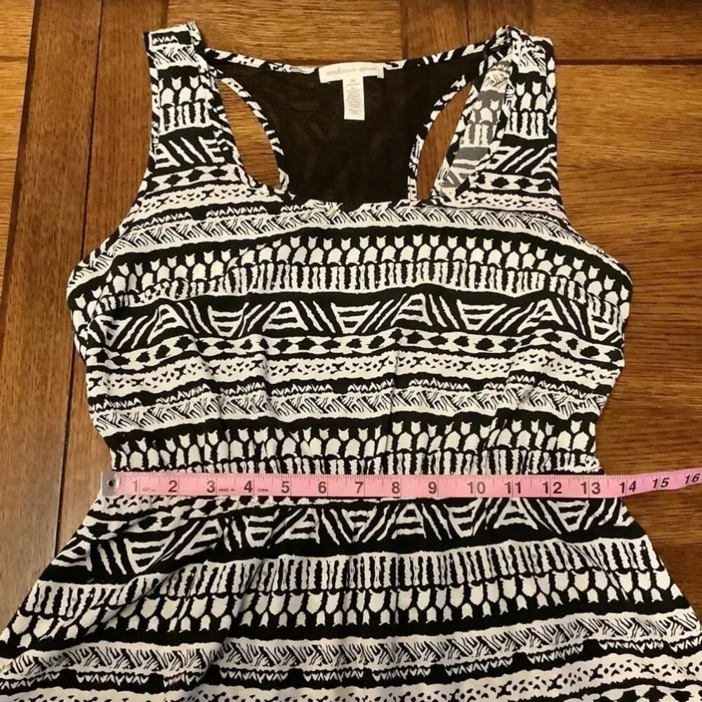AMBIANCE APPAREL Black & White Mesh Back Drop Waist Tribal Print Dress Size M Size M - Image 6