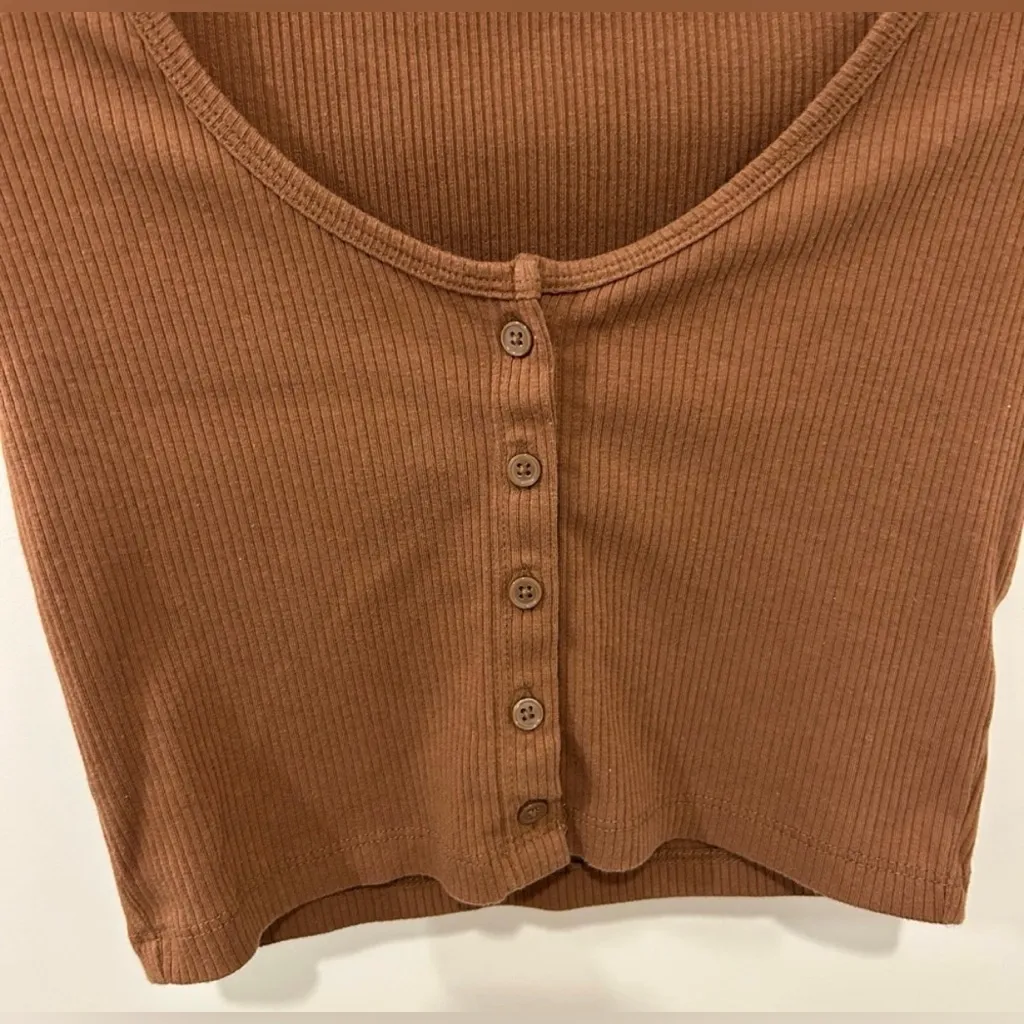 Aeropostale Y2K Brown Ribbed Buttoned Scoop-Neck Cardigan Tee Size Small - Image 5