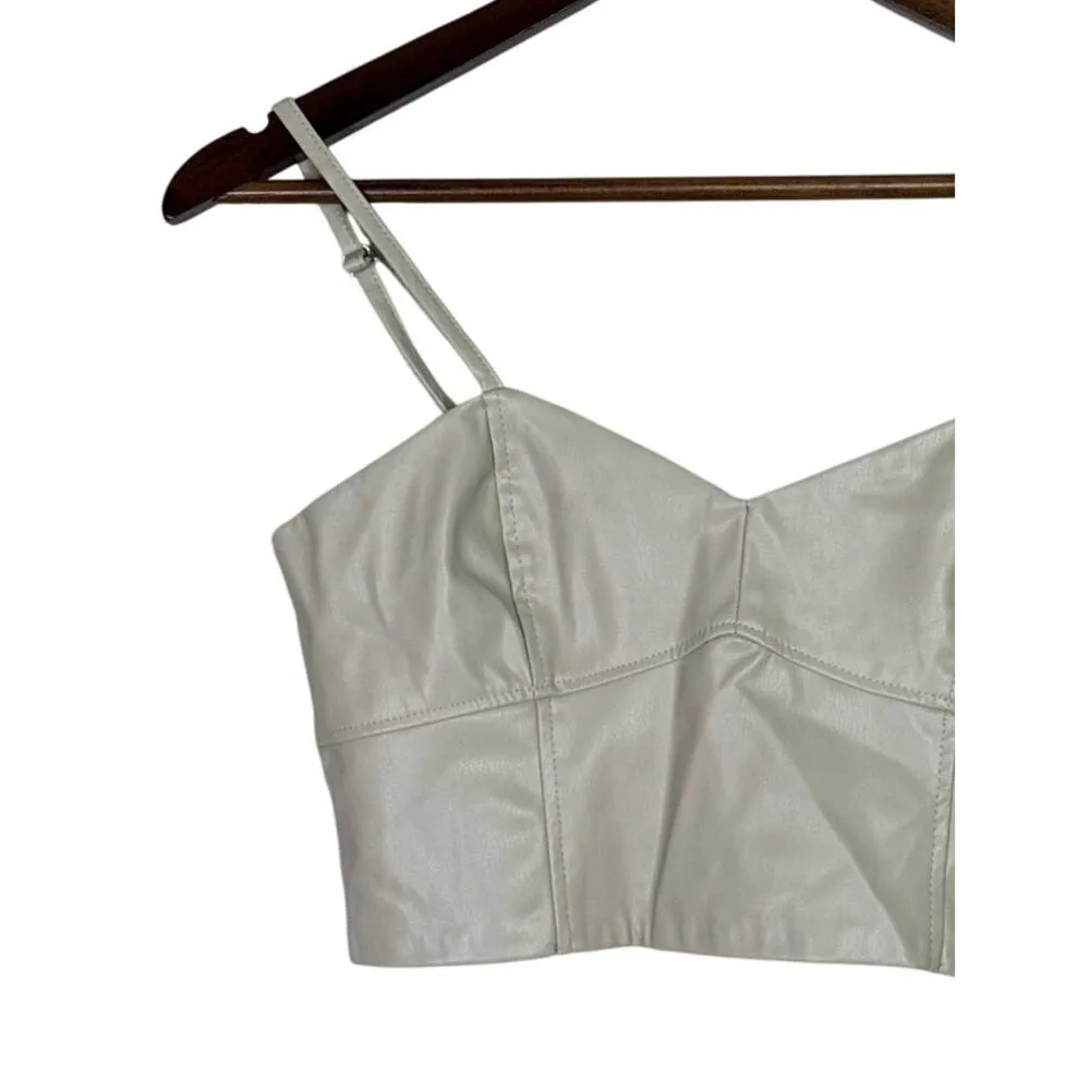 Zara Faux Leather Corset Style Adjustable Straps Crop Top Bustier M Stone Beige - Image 4