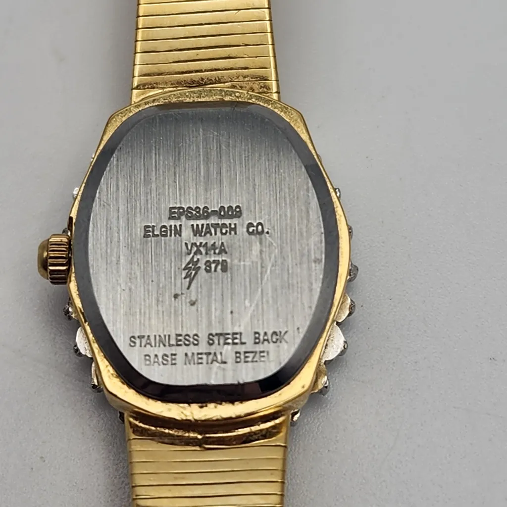 Vintage Elgin Gold Tone Ruby & White Sapphire Watch Red - Image 6