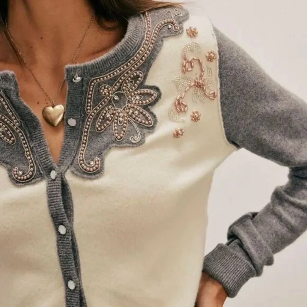 Free People NEW with tags We the Free Loui Embellished Cardi Grey Combo - S - Image 3