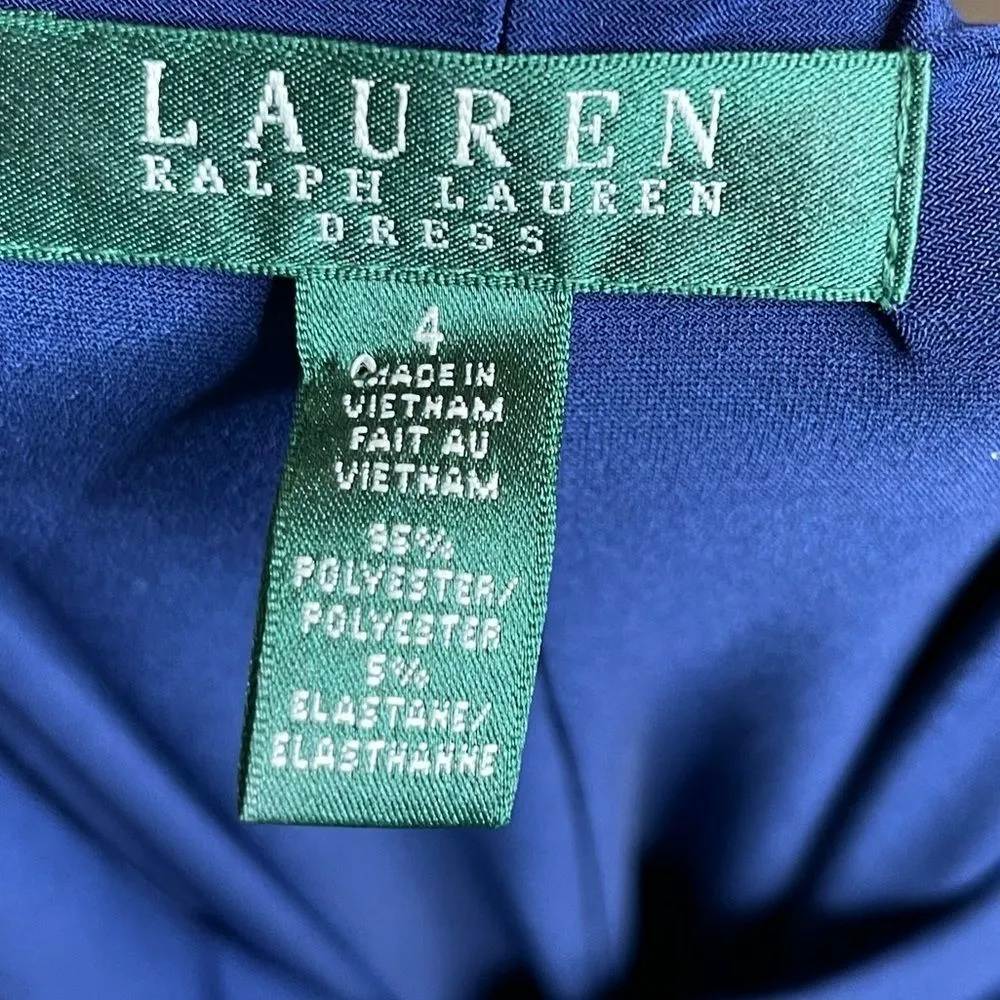 Vintage‎ Lauren Ralph Lauren Belted Dress Navy Blue Size 4 - Image 6