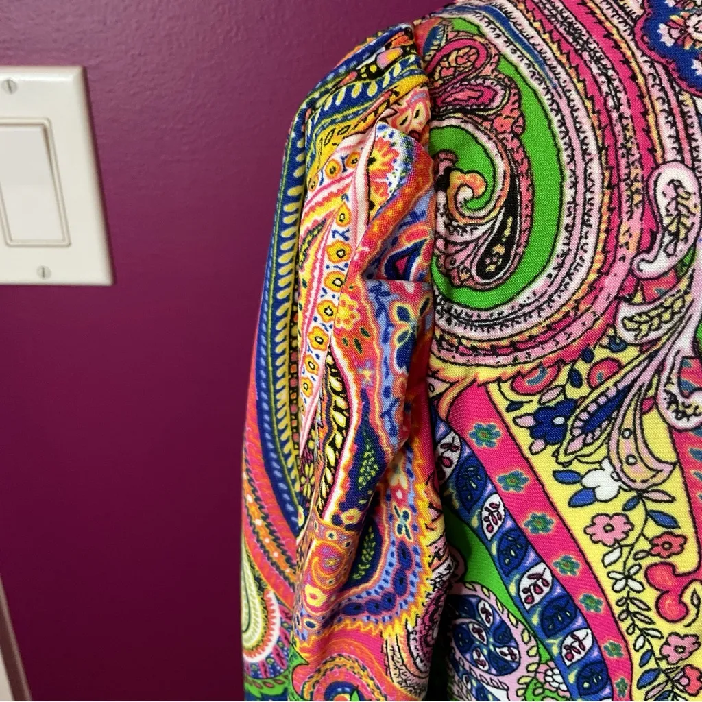 Tommy Hilfiger Women’s Size 12 Paisley Pink/Green Ruched -Sleeve Shift Dress - Image 7