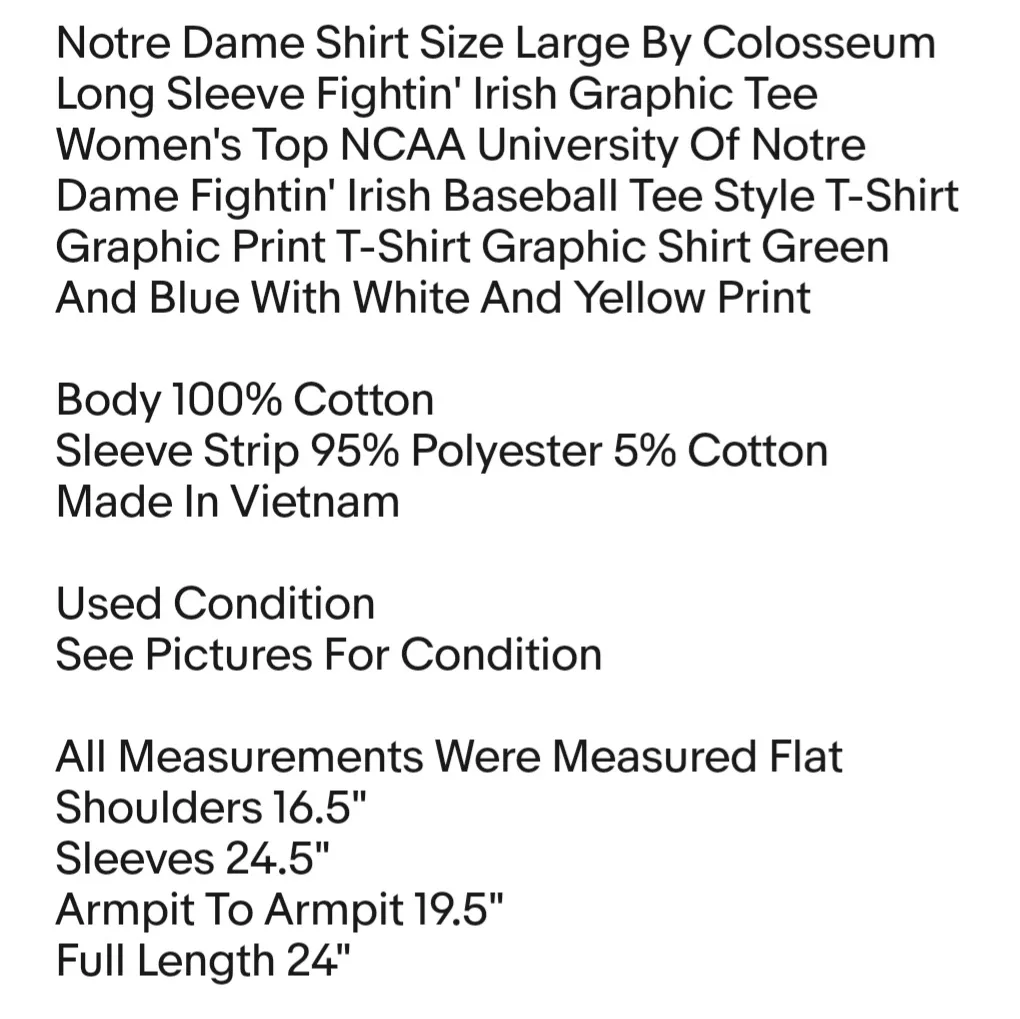 Notre Dame Shirt Size Large By  Long Sleeve Fightin' Irish Graphic Tee - Image 2