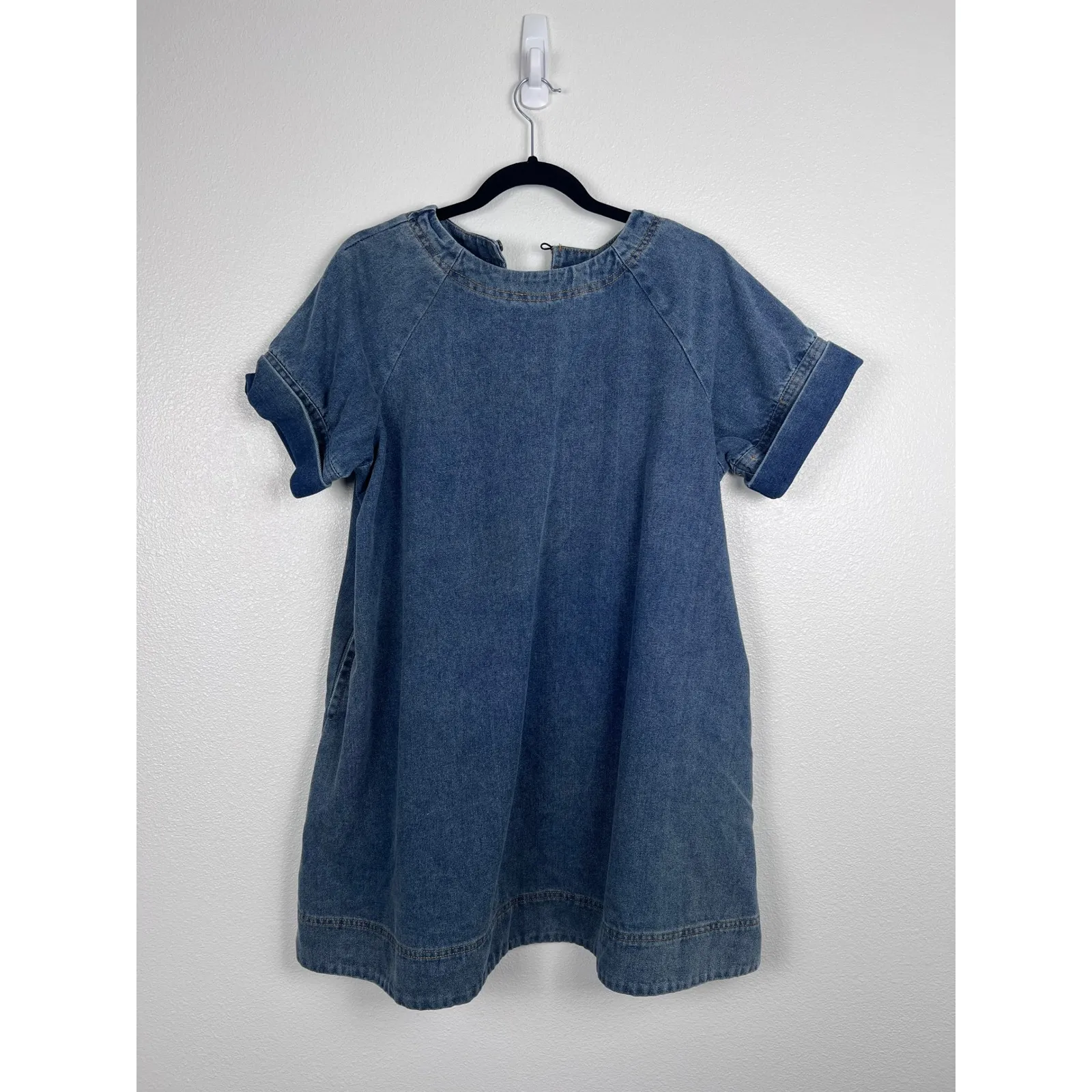 Anthropologie Porridge Women's Short Sleeve Denim Mini Swing‎ Dress Blue Sz S - Image 3