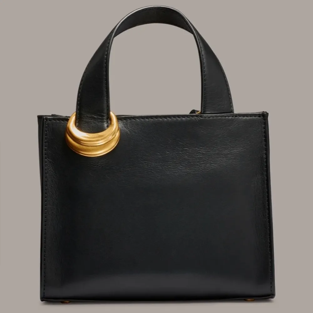 NWT Donna Karan Hewlett Leather Top Handle Buckle Crossbody Black/Gold - Image 5