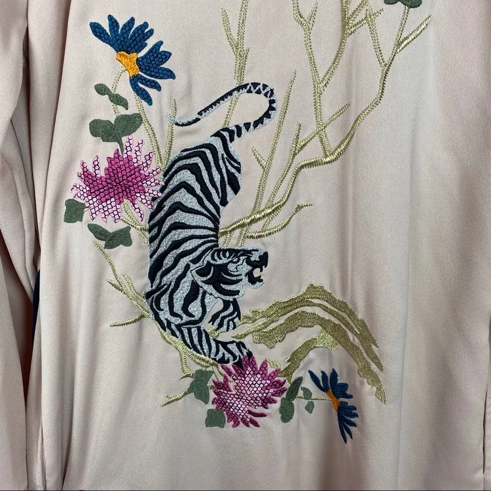 TopShop Beige Tiger Embroidered Duster Jacket Sz.2 - Image 12