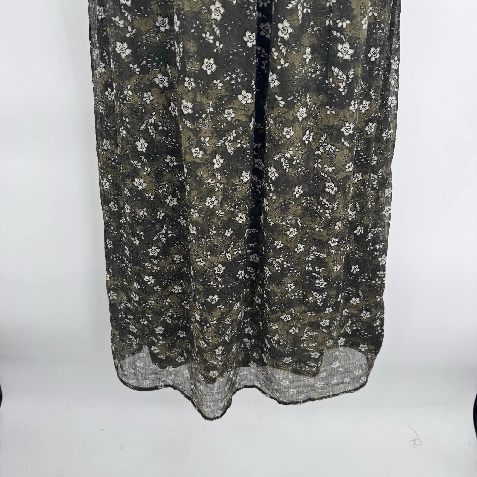 Old Navy Milkmaid Forest Fairy Maxi Dress Small Green Metallic Floral Pockets - Image 4