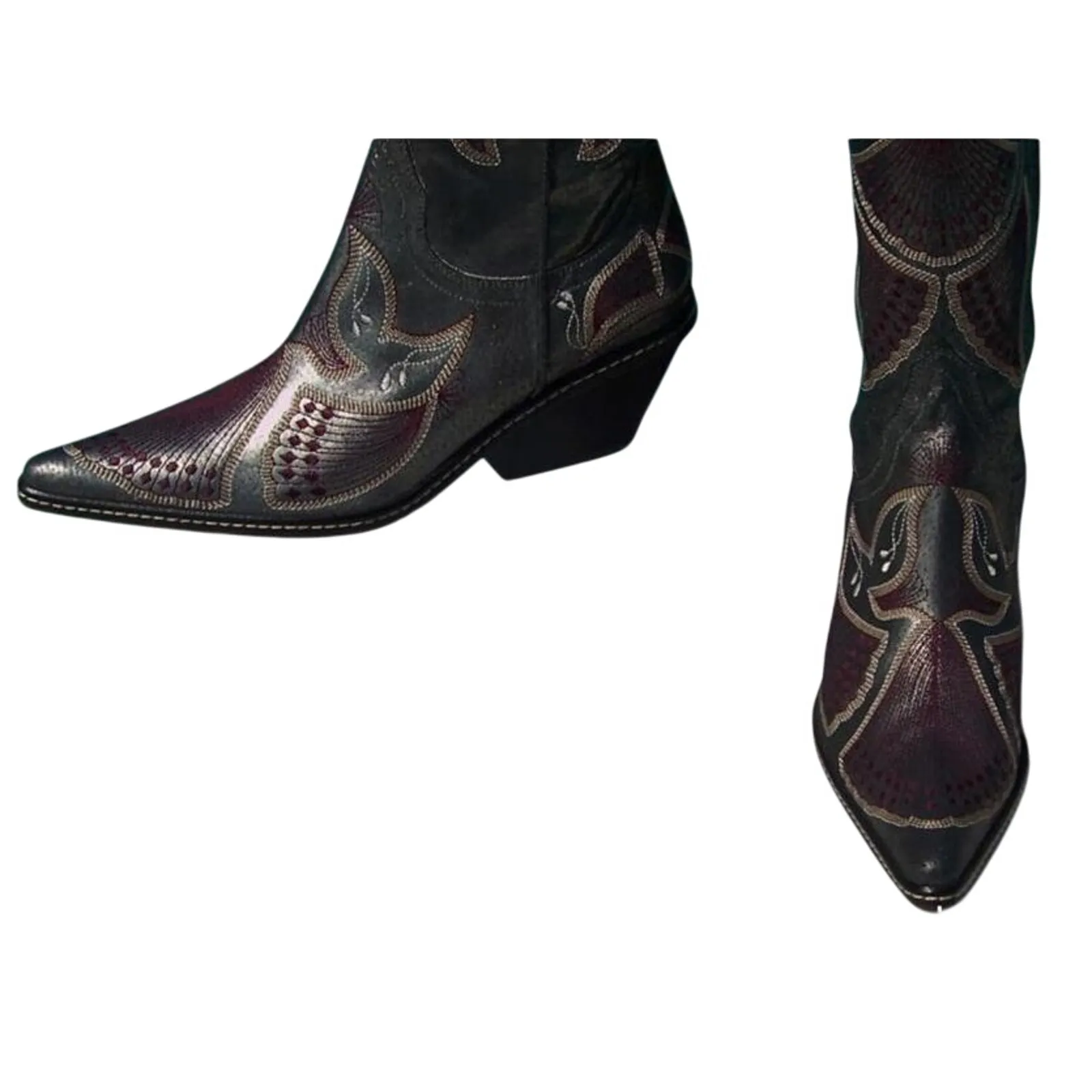 Donald Pliner Western Black Metallic Leather Intricate Stitch Boot New $750 NWT Size 5.5 - Image 2