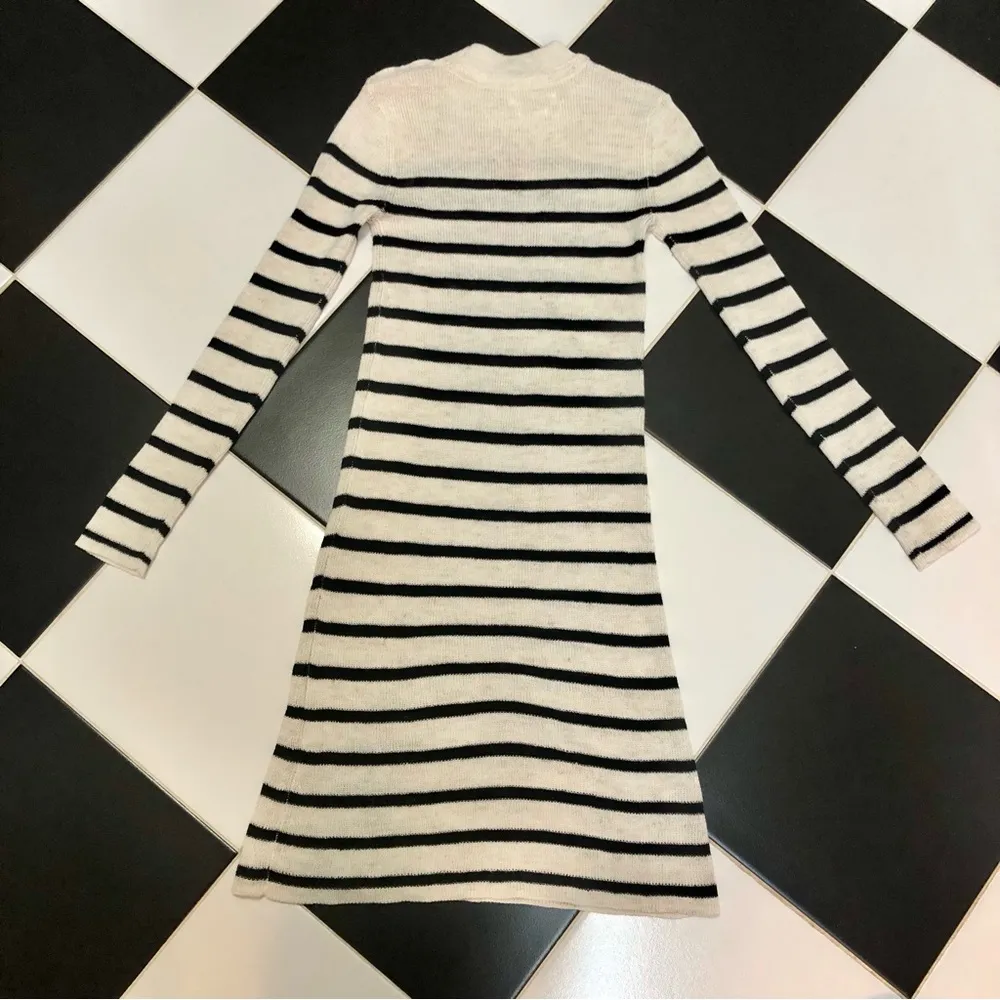 Knit Long Sleeve Midi Dress Striped Nautical Anchor Linen Blend S - Image 6