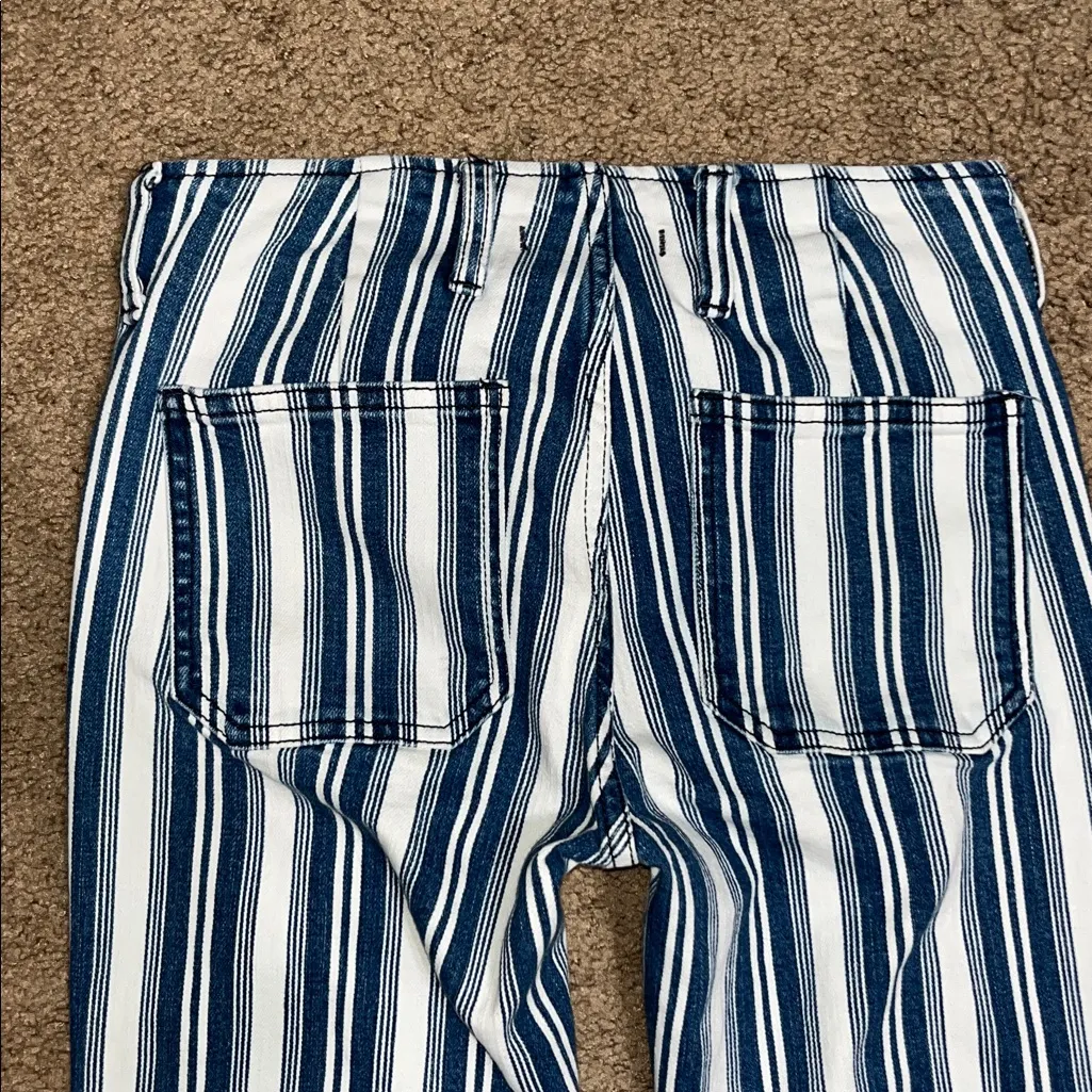 Free People Jolene Railroad Stripe Flare Bell Bottom Low Rise Jean Blue White 25 - Image 6